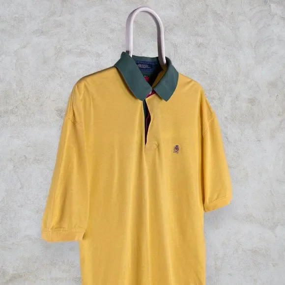 Vintage Yellow Tommy Hilfiger Polo Shirt 90s Rare Mens Large - Picture 3 of 5